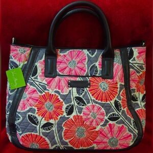 Vera Bradley Trapeze Cheery Blossoms Pink, Red and Black Floral Satchel